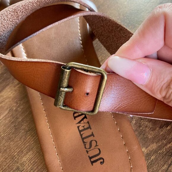 JustFab buckled brown leather flat sandals size 11 Just Fab - Picture 5 of 10